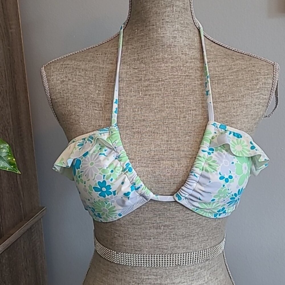 Aerie Real Good Ruffle Floral Print Bikini Top Size Medium